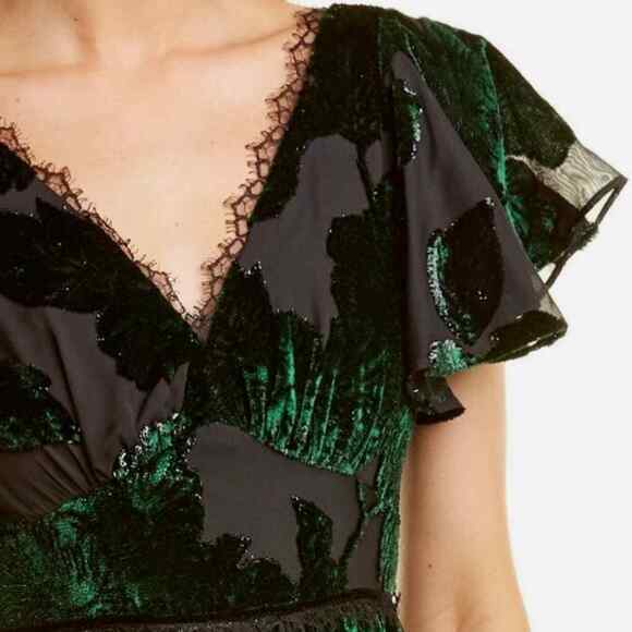 Marchesa Notte V-neck Velvet Burnout Lace Metallic Floral Maxi Dress Gown sz 6 - Picture 15 of 15